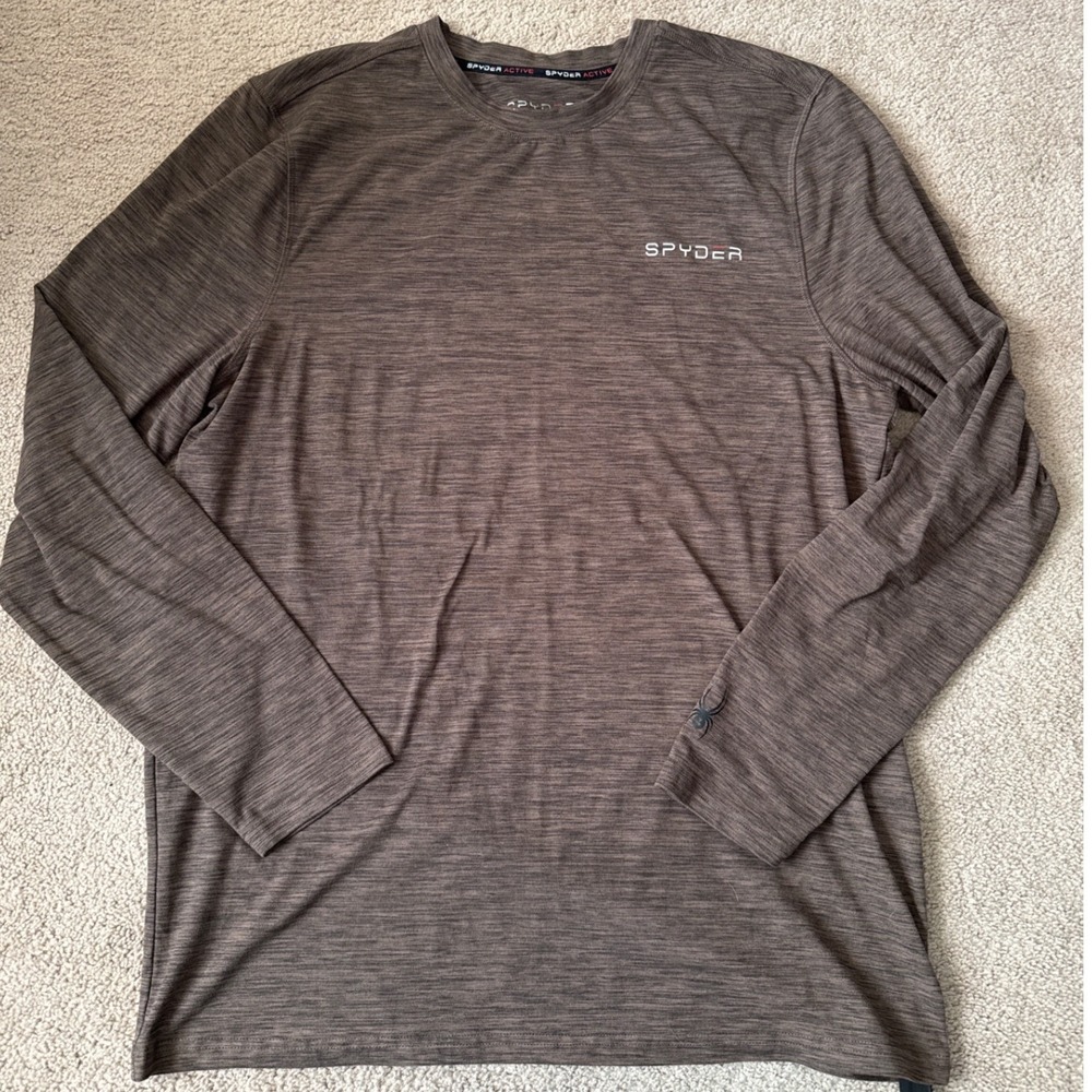 Spyder Men's Active Shirt Heather Brown Size XL Long Sleeve Crewneck Activewear